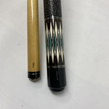 SCHON POOL CUE LTD Irish Linen Wrap  29" Shaft 20oz Maple Birds Eye Blue Inlay