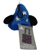 Disney Sorcerer Mickey Hat Packable Tote Keychain Clip-Reusable Bag Tote