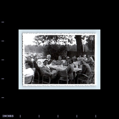 #ad Old Vintage Photo MEN WOMEN SITTING AROUND TABLE $1.60