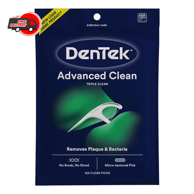 DenTek Triple Clean Advanced Clean Floss Picks, No Break & No Shred Floss, 150 C