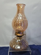 Jeanette Glass Co. Hex Optic Marigold Carnival Glass Kerosene Oil Lamp 1950s 