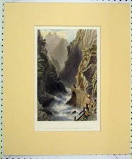 Original Old Antique Print 1834 Hand Coloured Scene River Tessin Monte Piontino