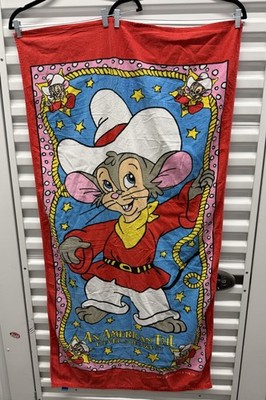 Vintage An American Tail Fievel Goes West Red Beach Towel EUC 1991 USA Rare