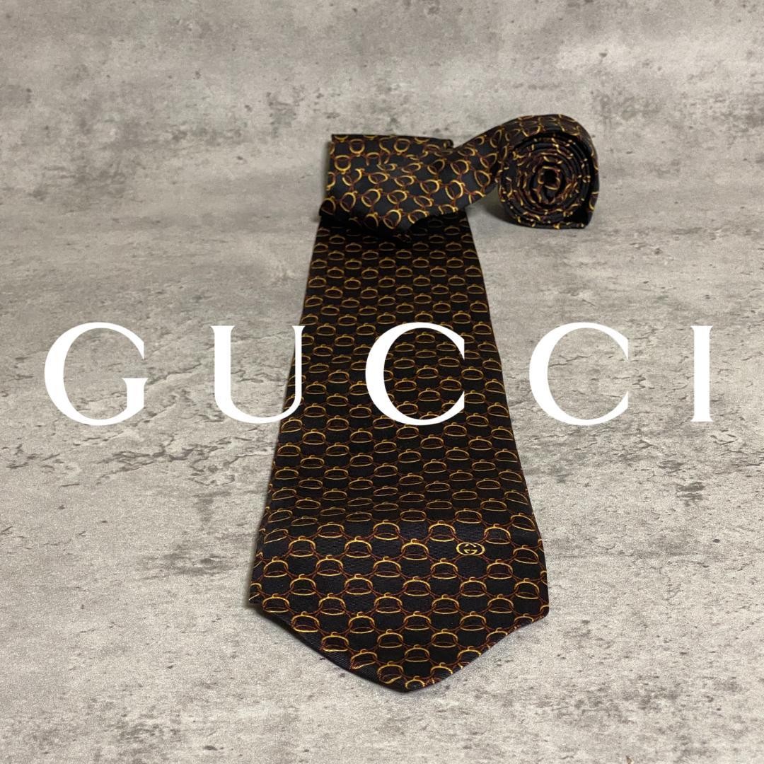 Gucci Tie Chain Pattern Interlocking G Black Gold… - image 1