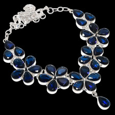 Blue Tanzanite Gemstone Handmade 925 Sterling Silver Jewelry Necklace Size-18