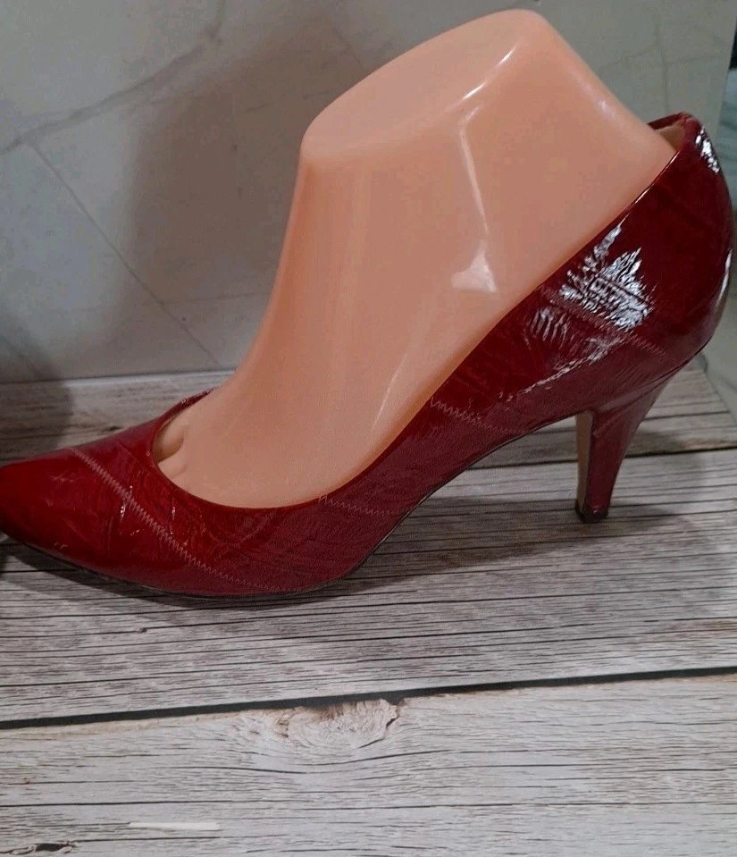 Zapatos de vestir vintage años 80 piel de anguila roja talla 9 tacones zapatos de salón charol formal Foto 2 de 4