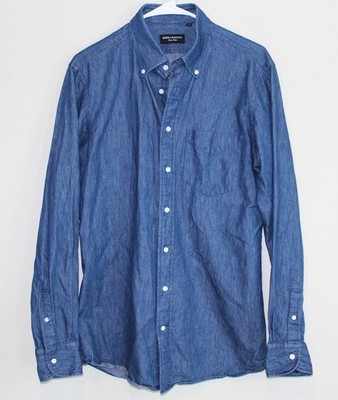 Spier & Mackay Extra Slim Button Down Dark Blue Chambray Shirt Size 16-34