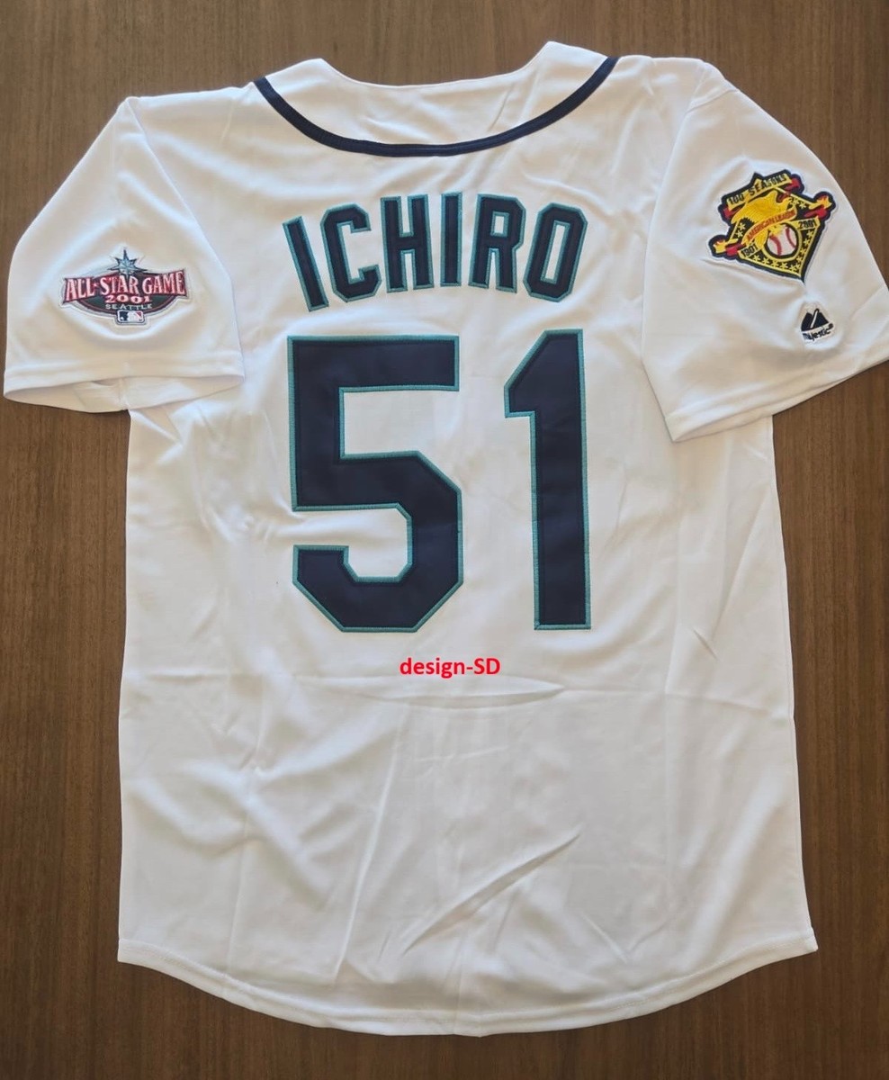 2001 ICHIRO SUZUKI SEATTLE MARINERS RETRO JERSEY WHITE ALL STAR