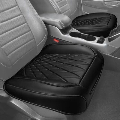 CAR PASS 2 Pack Leather Front Car Seat Covers, Two Pieces Bottom All Black