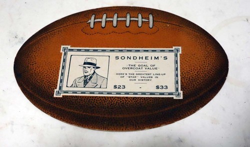 Antique 1910s Die-Cut Football Advertising Blotter Card - Sondheim's Overcoats