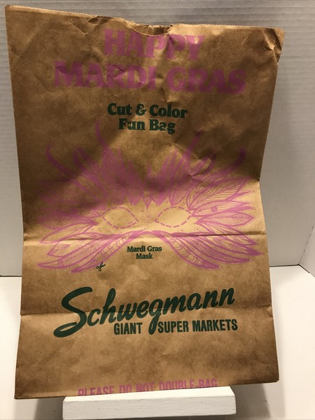 Bolsa de supermercado de papel marrón Schwegmann Giant Super Markets (años 80-Mardi Gras)