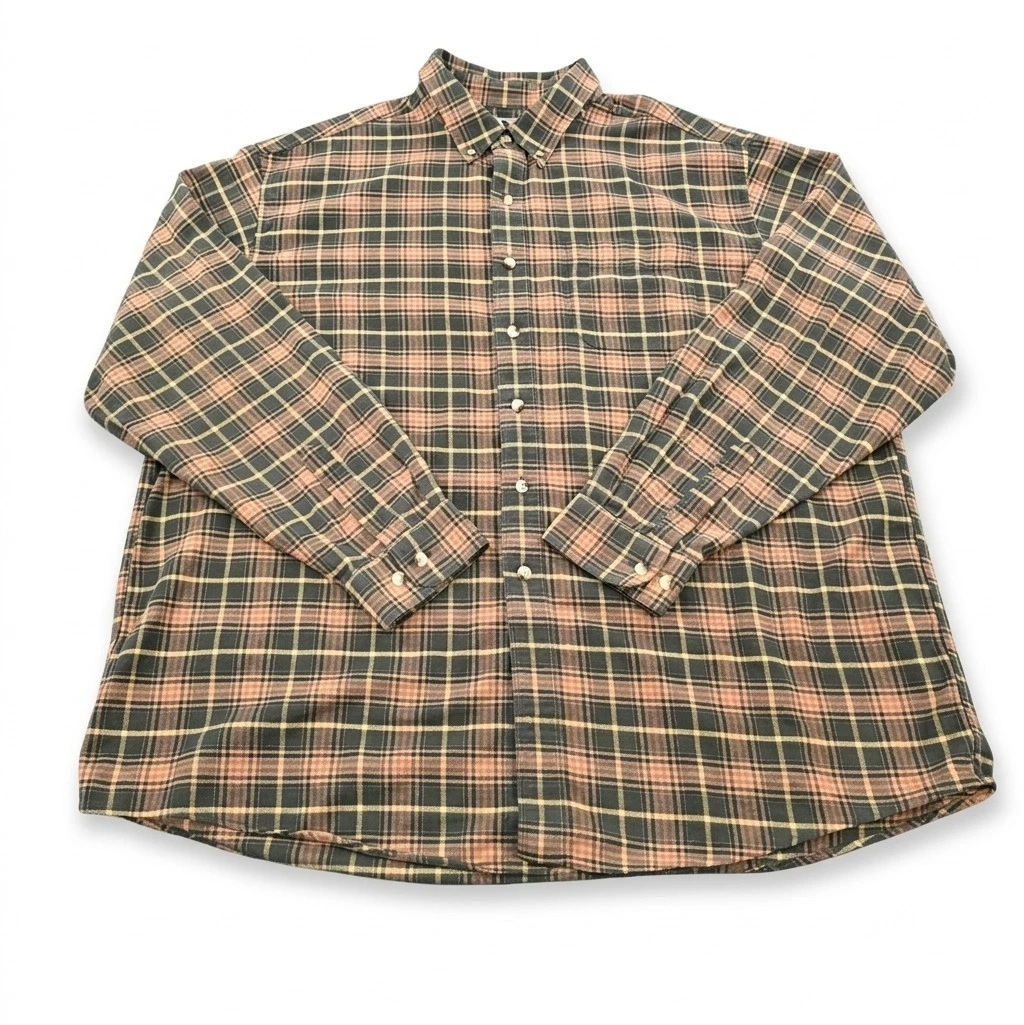 L.L. Bean Men's Large Flannel Shirt 2XL Regular Brown Plaid Cotton Button Down