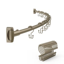 42-72 Inch Satin Nickel Adjustable Arched Curved Shower Curtain Rod 12 Rings