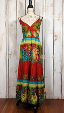 Women's Sz 3X Halter Maxi Dress Smocked Colorful Boho Floral Spaghetti Strap