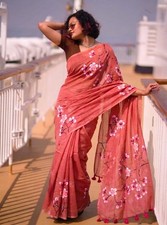 Hand Print Very Soft Quality Mol Cotton Saree For Women With Bp Ethnic Wear Sari