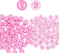 100 Pieces Breast Cancer Awareness Themed Beads Charms, Pink Ribbon Polymer Clay