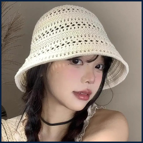 Summer Fashion Wide Brim Bucket Hat For Women Hollow Out Breathable Crochet Sun - Afbeelding 1 van 26
