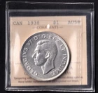 Canada 1938 $1 One Silver Dollar King George VI ICCS Graded AU-58 .800 Silver