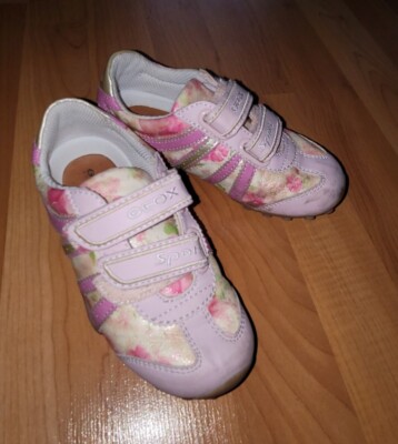 GEOX Respira Sport Girls US 10 EUR 27 Sneakers Pink Floral Leather Flat Shoes