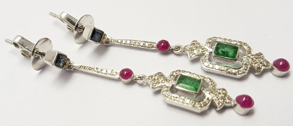 Fantastische Rubin Saphir Smaragd Edelstein 925 Sterlingsilber Pflastern Diamant - Bild 2 von 4