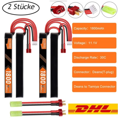 CRAZEPONY 2 piezas BATERÍA AIRSOFT 3S 11,1V 1800mAh 30C Deans T Tamiya enchufe redondo Softair AEG