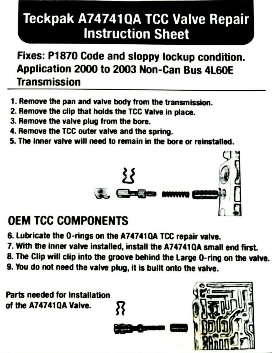洋書 A.P.C TRANSMISION 4L60E Transmission TCC Valve Repair 2000-2003 P1870 Code Fix