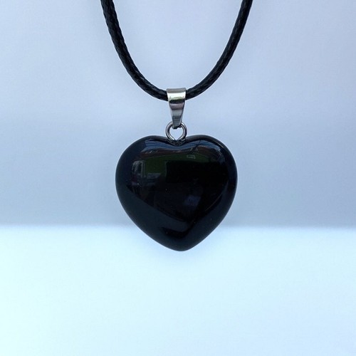 Black Obsidian Love Heart Pendant Onyx Healing Stone Yoga Wax Rope Necklace - Picture 10 of 10
