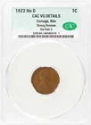 1922 No D 1C CAC VG Details Damage Rim Strong Reverse Lincoln Cent  Die Pair 2