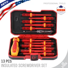 13pc Insulated Electrician Screwdriver Set Magnetic Tip Slotted Phillips Tester