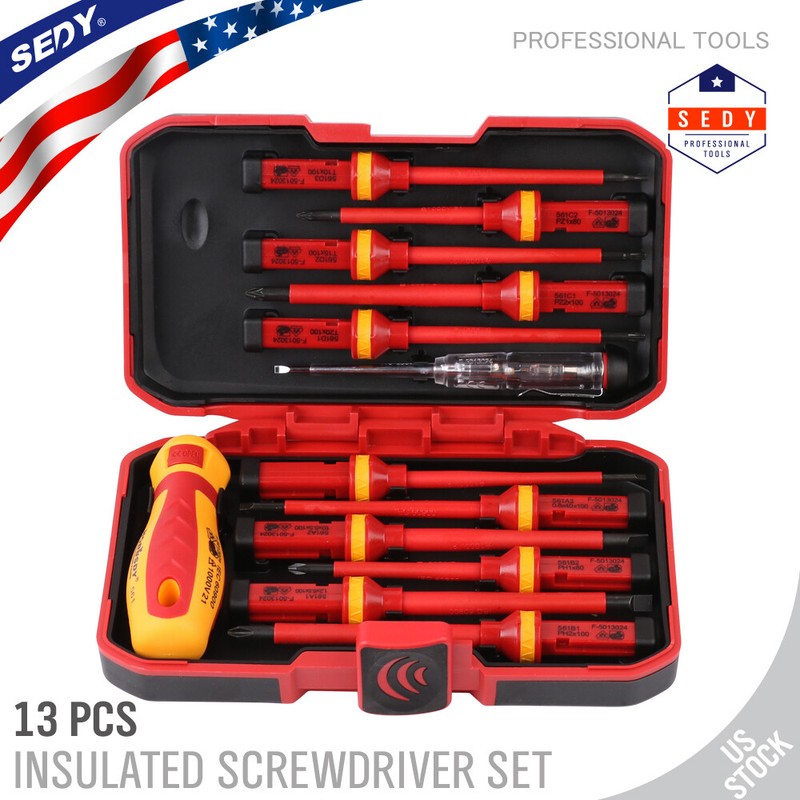 13pc Insulated Electrician Screwdriver Set Magnetic Tip Slotted Phillips Tester
