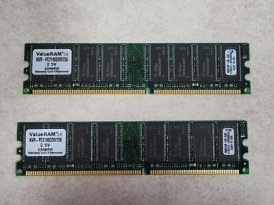 PAIR OF KINGSTON VALUE RAM DESKTOP MEMORY STICKS KVR-PC2100DDR/256