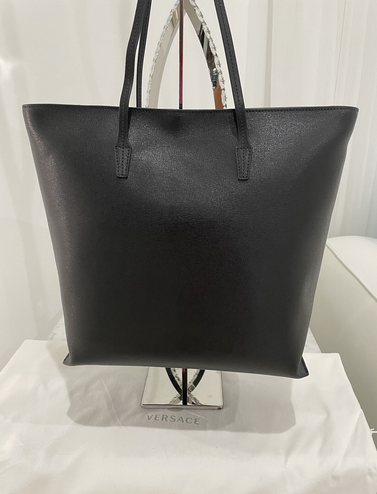 VERSACE Black Zipper Texture Leather Top Tote With Pouch /Black Medusa NWT! image 2