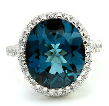 7.80 Carat Natural London Blue Topaz and Diamonds 14K White Gold Ring