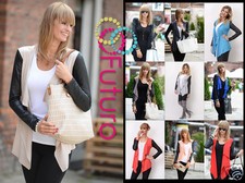 Ladies Cardigan Eco Leather Long Sleeves Jacket Blazer Shrug Sizes 8-18 8079