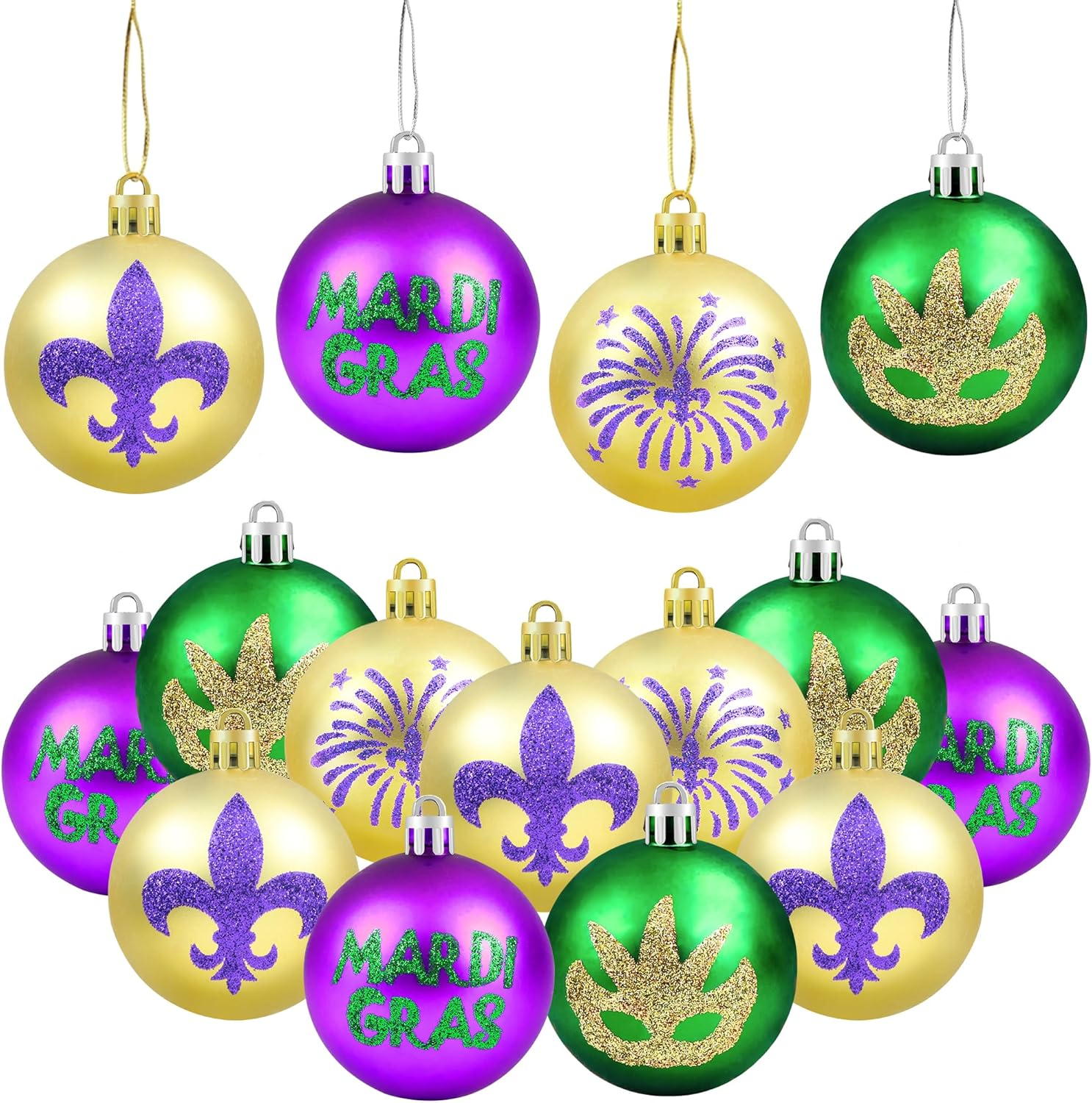 12PCS Mardi Gras Ball Ornaments - 2.36