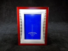 Desktop Photo Frame FR-382 ~ Wood & Silver Plating ~ Holds 5" X 7" Photo, Modern