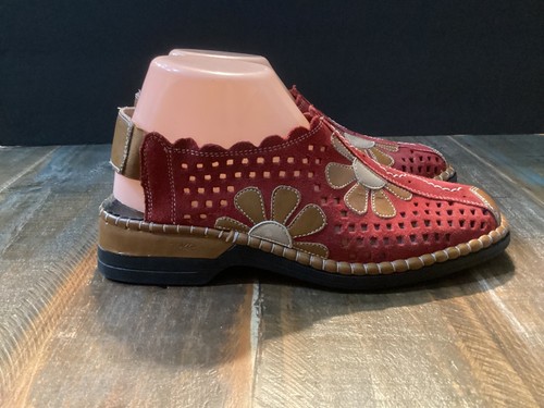 RIEKER Antistress Red Brown Suede Floral sling back Comfort shoes sz 39/9 - Picture 6 of 9