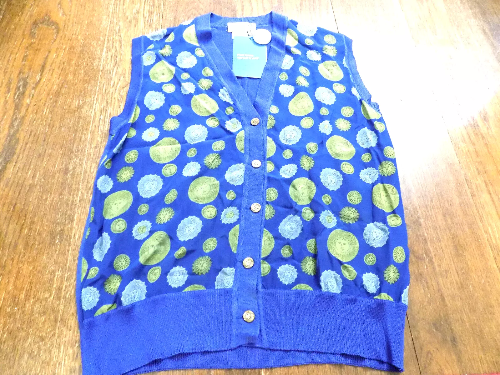 Gilet avant bouton géométrique Gucci EUC 100 % soie bleu vif taille manteau rétro S