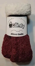 The Comfy Slipper Socks Chenille Knit Sherpa Maroon One Size Fits Most FREE SHIP
