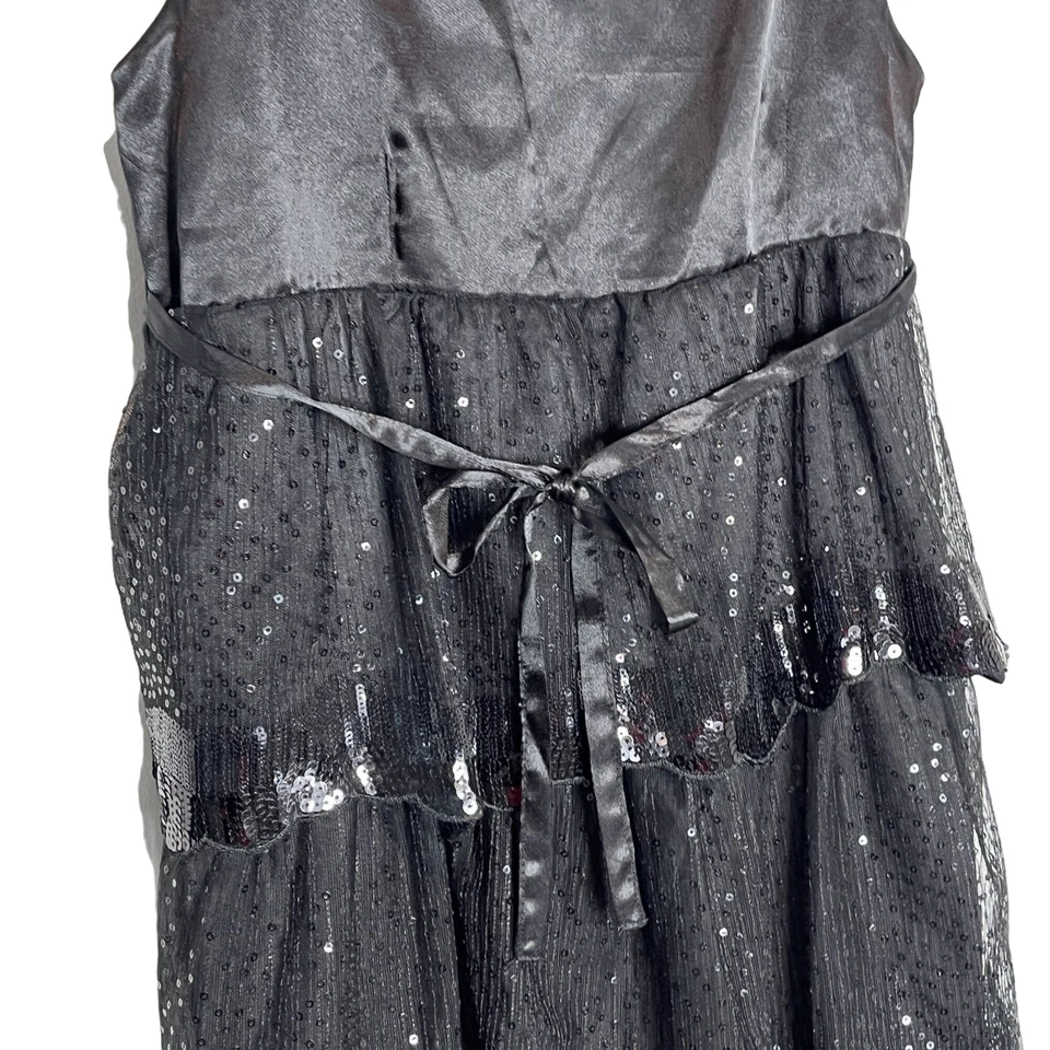 Vestido Justice Niñas Sin Mangas Lentejuelas Volantes en Niveles Talla 16 Niños Negro Sólido Foto 4 de 4