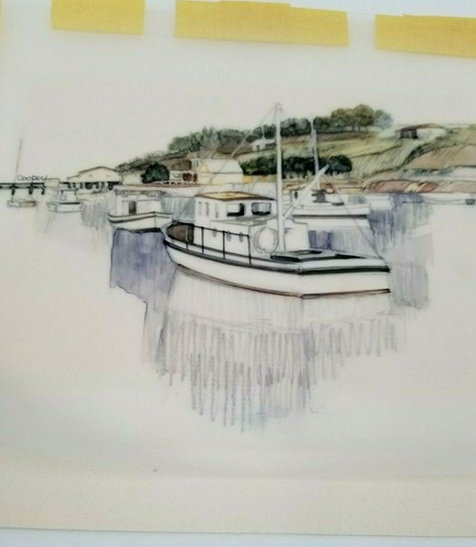 Pintura de acuarela original de colección firmada por Cooper barcos de doble capa orilla del río - Imagen 5 de 8