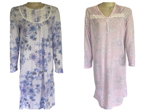 Lot of 2 MILLERS Size 8 - 10 Poly Cotton Nighties Long Slv Lace Trim Night Dress - Afbeelding 1 van 17