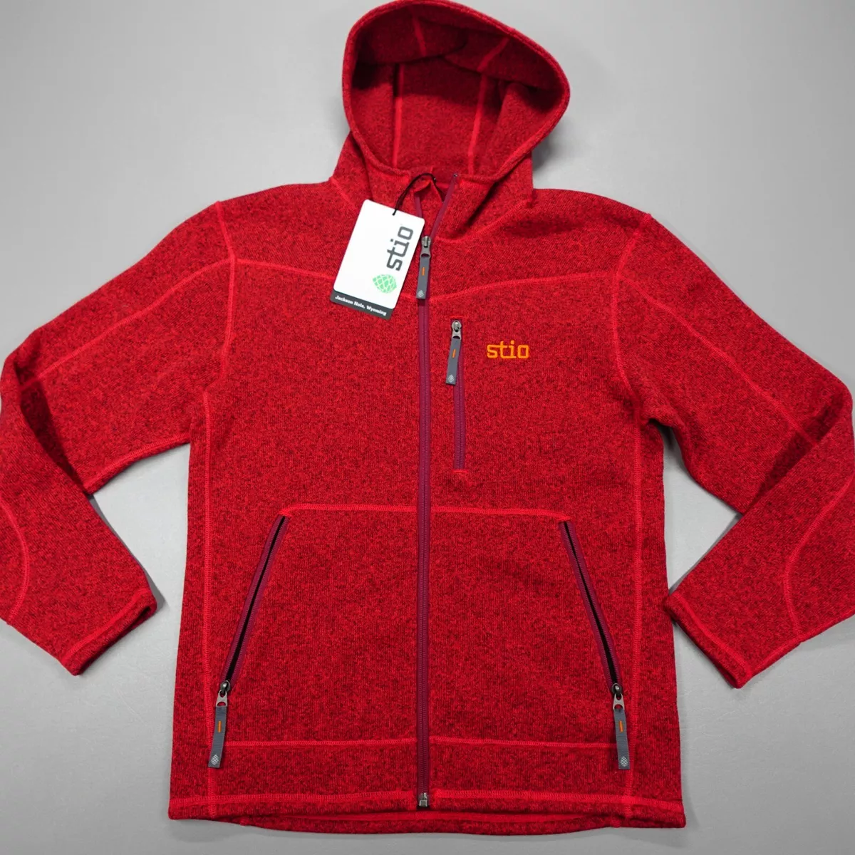 Stio Wilcox Fleece Full Zip Hoodie Jacket Risk Red Quick Dry Comfort Mens Size S