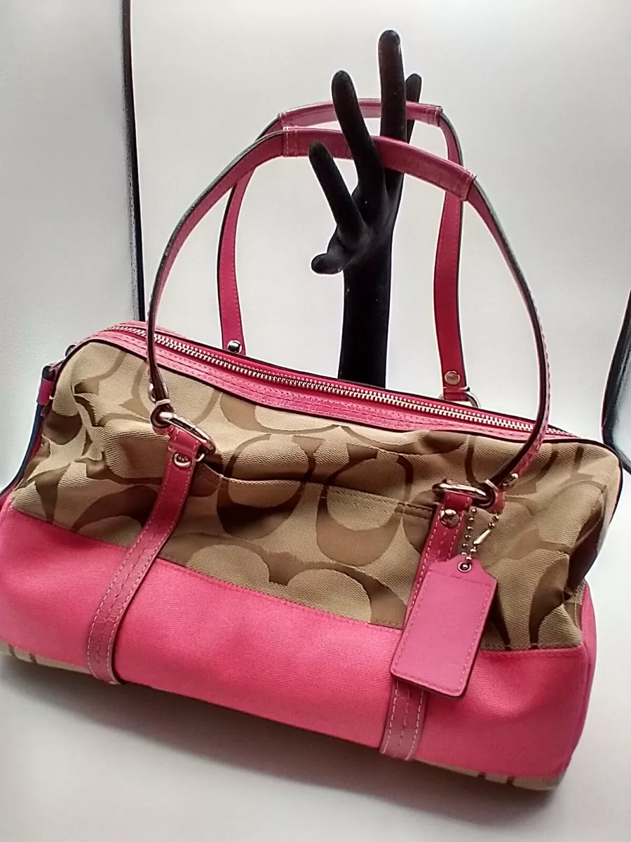 Mint Coach Handbag Fuchsia Pink and Khaki Classic Canvas Leather Trim w Charm