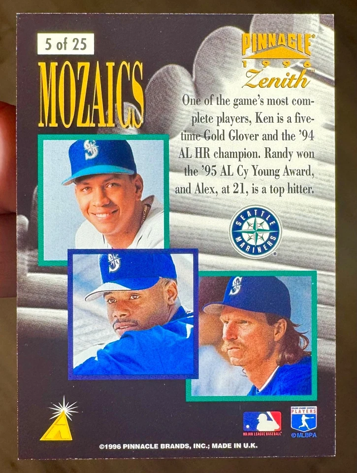 肯·格里菲 JR + 兰迪·约翰逊 + 亚历克斯·罗德里格斯 美丽!  1996 Pinnacle MOZAIC — 第 2/3 张图片