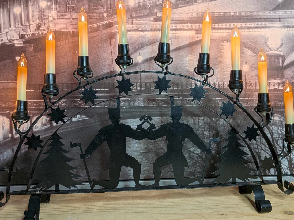 DDR Schwibbogen Metall elektrisch mit Leuchtmittel im Karton ca. 56cm breit  - Bild 3 von 4