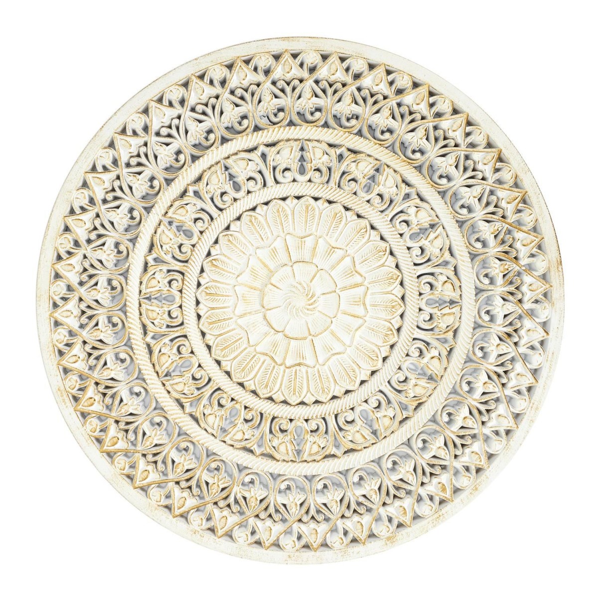 Décoration murale ethnique luxueuse en métal doré et blanc mat design artisanal