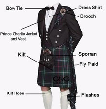 Scottish Men's Wedding Kilt Outfit Prince Charlie Jacket 12 Pieces Kilt Outfit