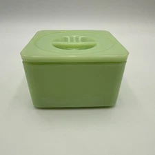 Vintage Jeannette Jadeite Refrigerator Dish Uranium Green Glass Square G62