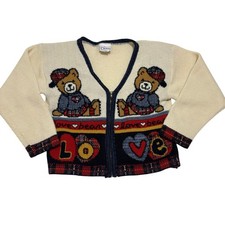 Vintage Heartworks by In Design children  s teddy bear cardigan sweater size 14